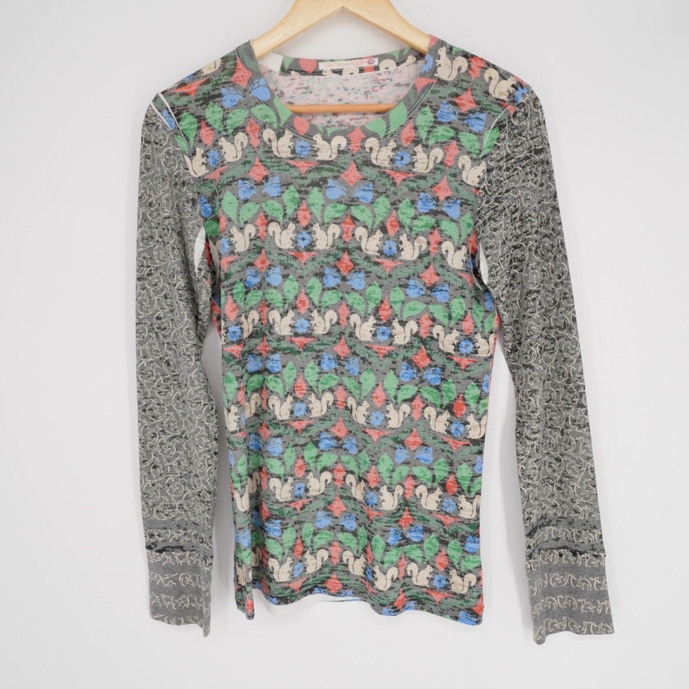 Before + Again Squirrel Print Thermal Tunic Top Womens M  Long Sleeve Multicolor